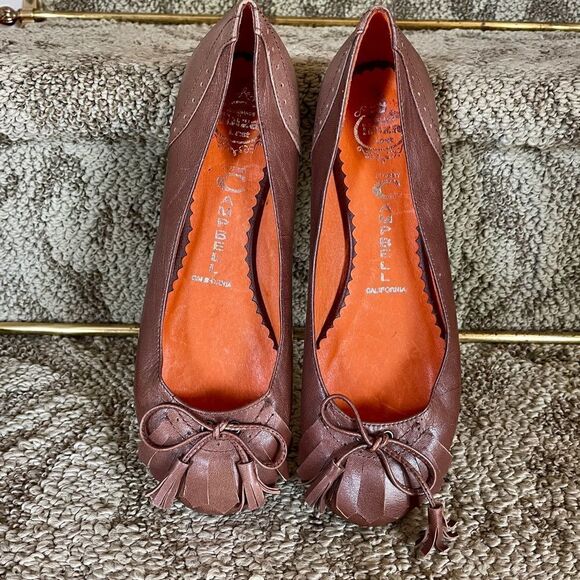 Jeffrey Campbell Daffy Kiltie Ballet Flats Shoes Size 7.5 Luggage Brown Leather - Picture 3 of 6